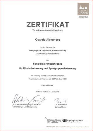Zertifikat Oswald Alexandra
